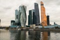 Modern skyscrapers of the Moscow International Business Centre MIBC on the Moscow river embankment. Russia.